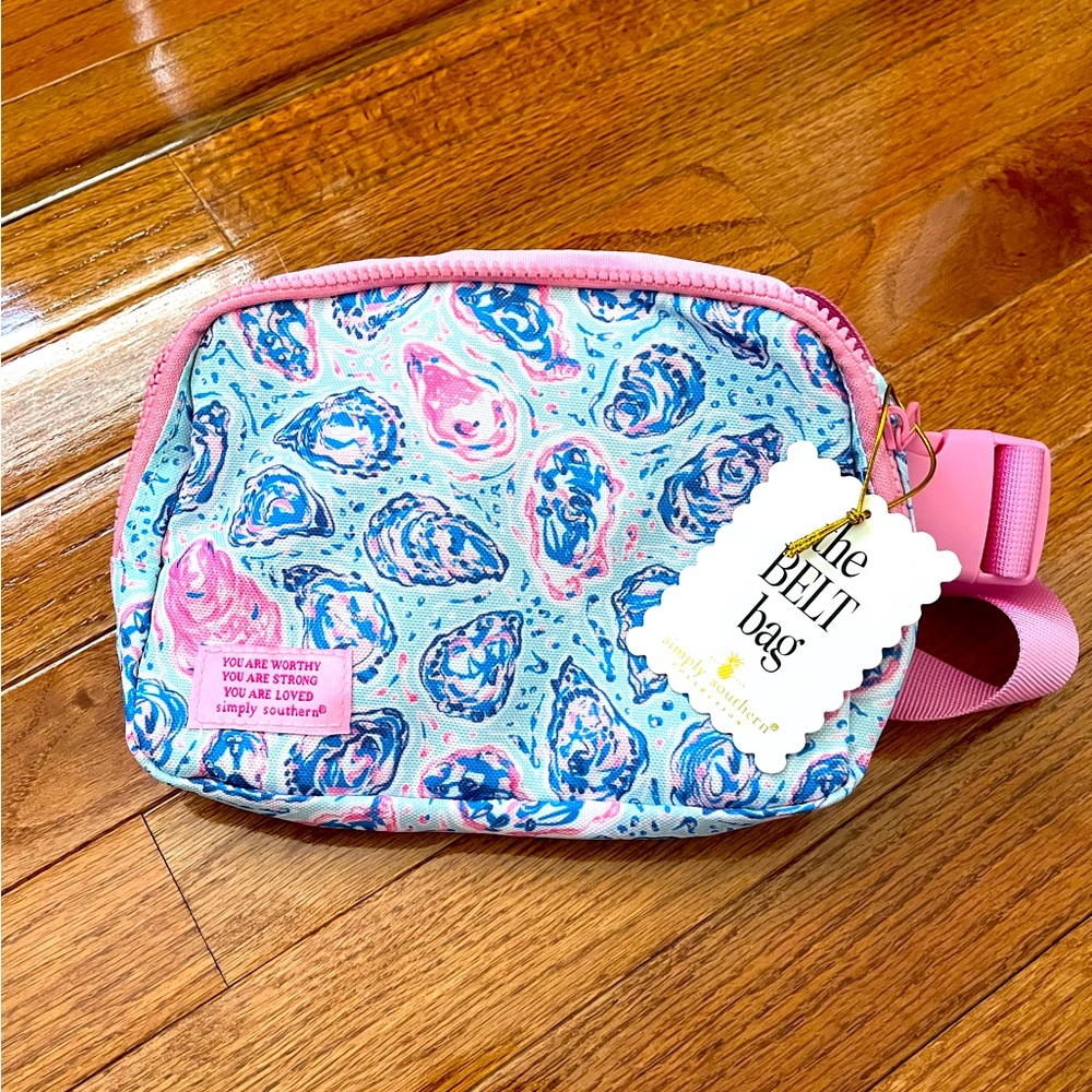 Simply Southern Belt Bag - Oyster Print in pink/blue, NWT - Picture 1 of 8